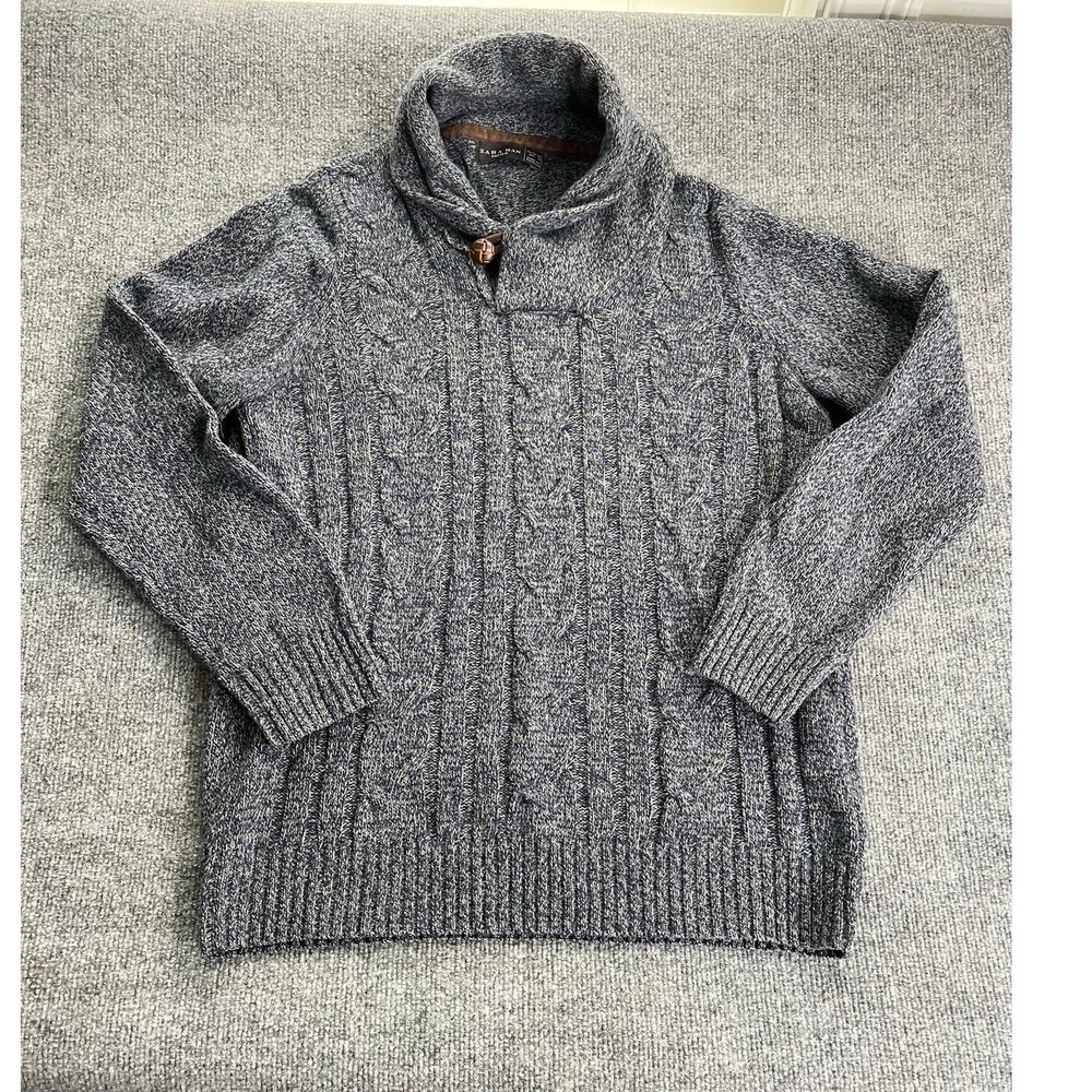 Zara Man  Charcoal/Blue Heathered Wool Blend Shawl Neckline Sweater Medium